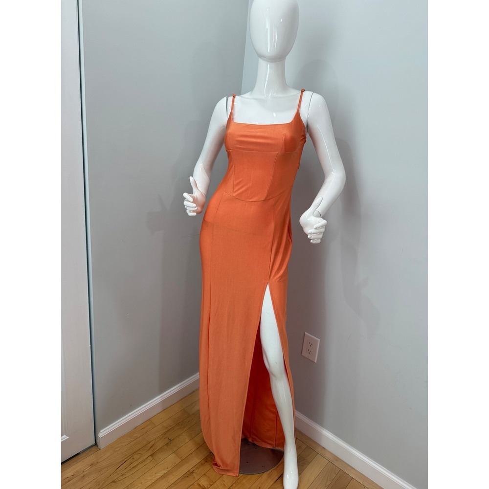 Micas Orange Maxi Dress Corset Style Slit Evening Party Cocktail‎ Dress L